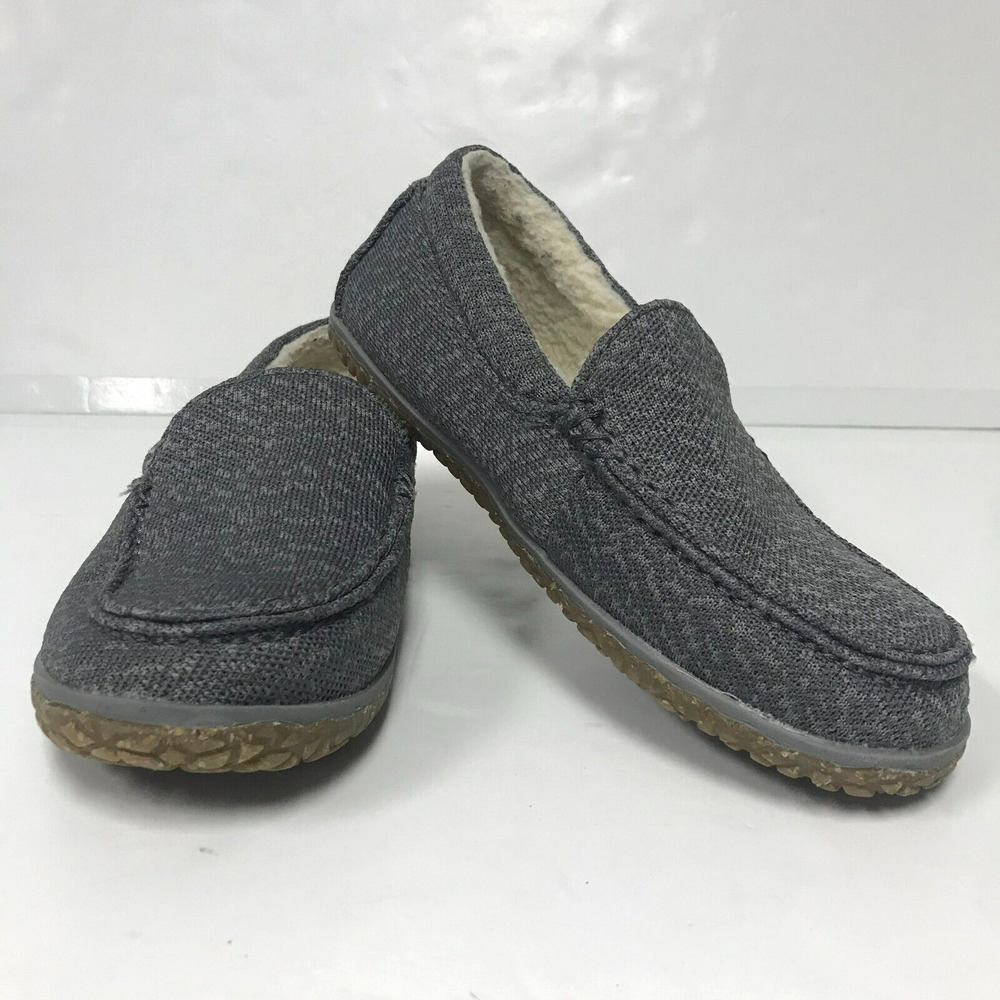 Minnetonka Slippers Womens 9M Gray Knit Faux Fur Lining Rubber Sole Slip On